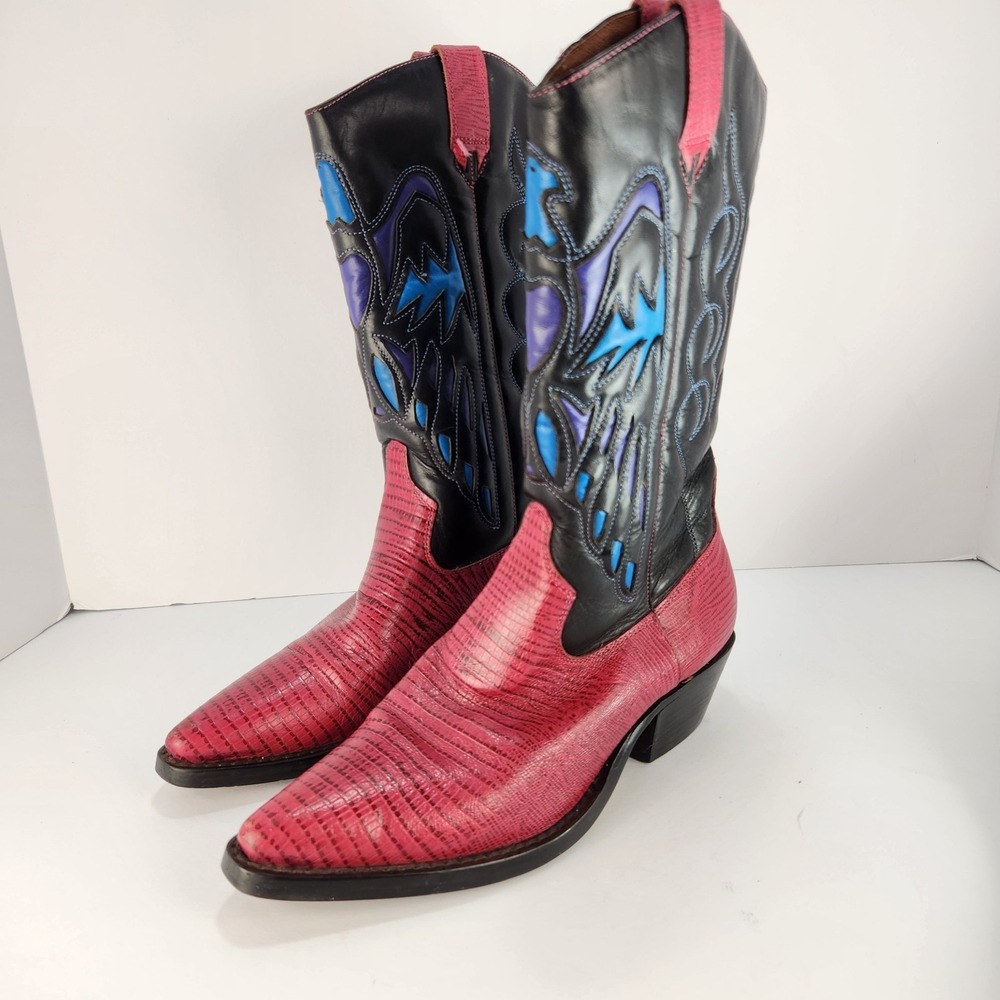 Nine West Vintage Pink Lizard Cowboy Boots Western Festival Y2K Women's 7M